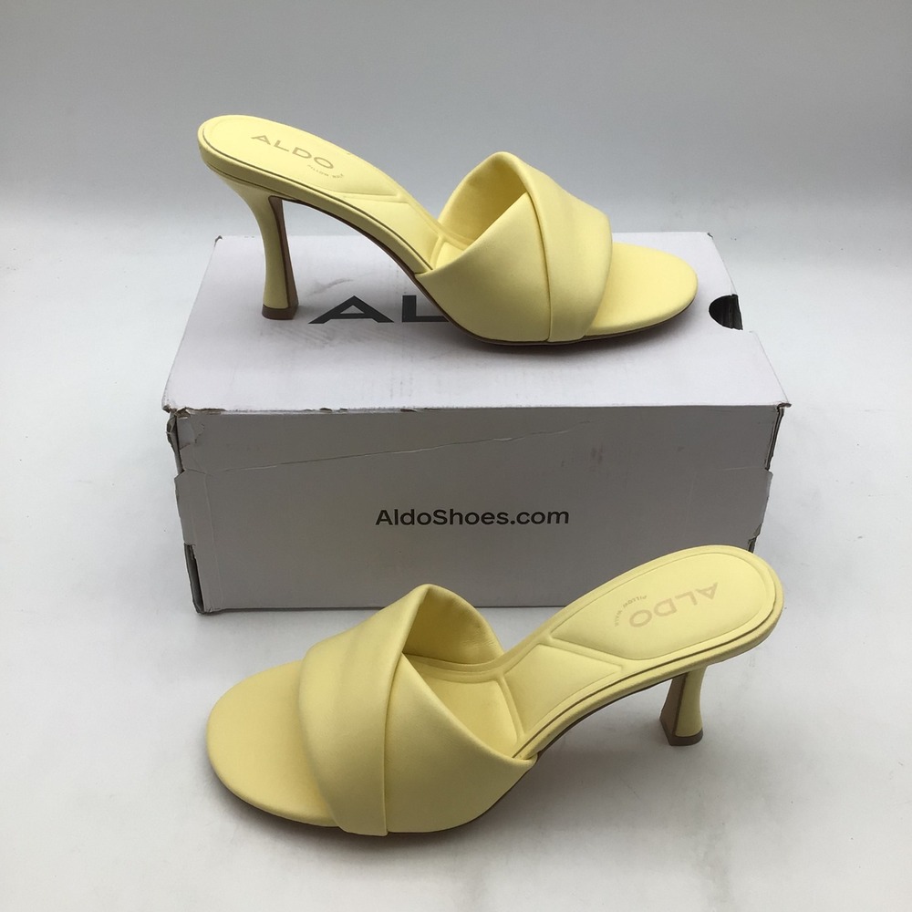 Aldo Pale Yellow Twisted Strap Slip-On Heels